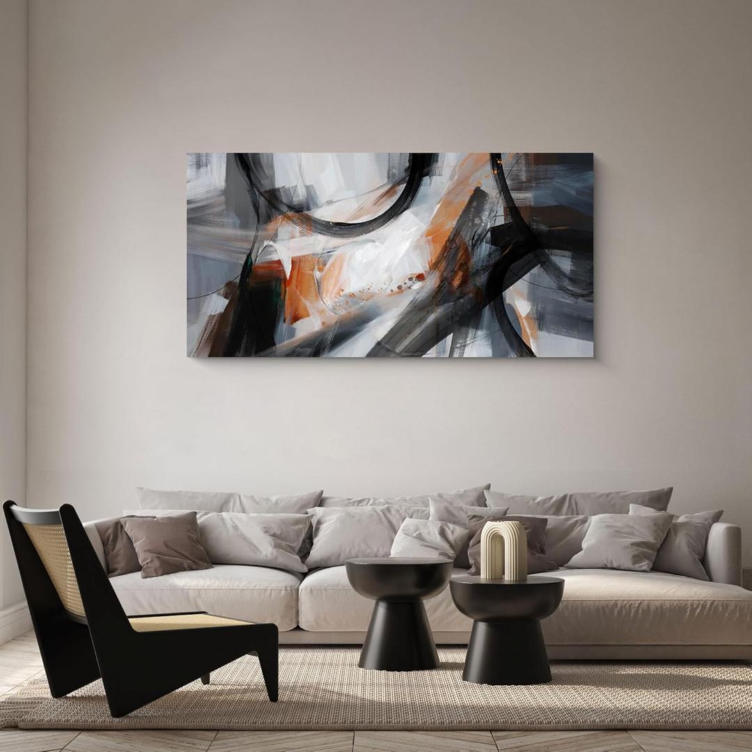 KLAKLA Large Wall Art - Abstract Canvas Wall Decor Modern Print Picture Artwork for Living Room Office Bedroom Home Decor - 40x20 Inches (Black)