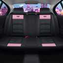 Zvaluqy06 Comfortable Leather Auto Car Seat Covers Front & Rear Seat Protector Fit Sedan SUV 5 Seats Full Set Universal Fit (Black and Pink)