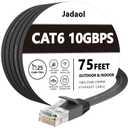 Jadaol Cat 6 Ethernet Cable 75 ft, 10Gbps Support Cat8 Cat7 Network, Flat RJ45 LAN Patch Cable, High-Speed Wired Internet Cable for Router, Modem, Switch, Gaming Consoles, PC, Streaming Devices, Black