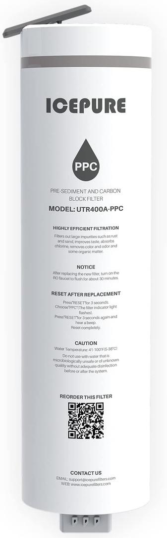 ICEPURE UTR400-PPC Filter, 1 year Lifetime, Replacement for UTR400 Reverse Osmosis System, Reduces large particles of impurities, chlorine, colors and odors, 1PACK