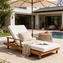 Christopher Knight Home Tuki Acacia Wood Chaise Lounge Chair Outdoor, Poolside Sun Lounger Recliner, Patio Outdoor Chaise Lounge with Cushions, Adjustable Backrest Single Lounge Sofa, Cream+Teak, Medium: Only Cushions Included