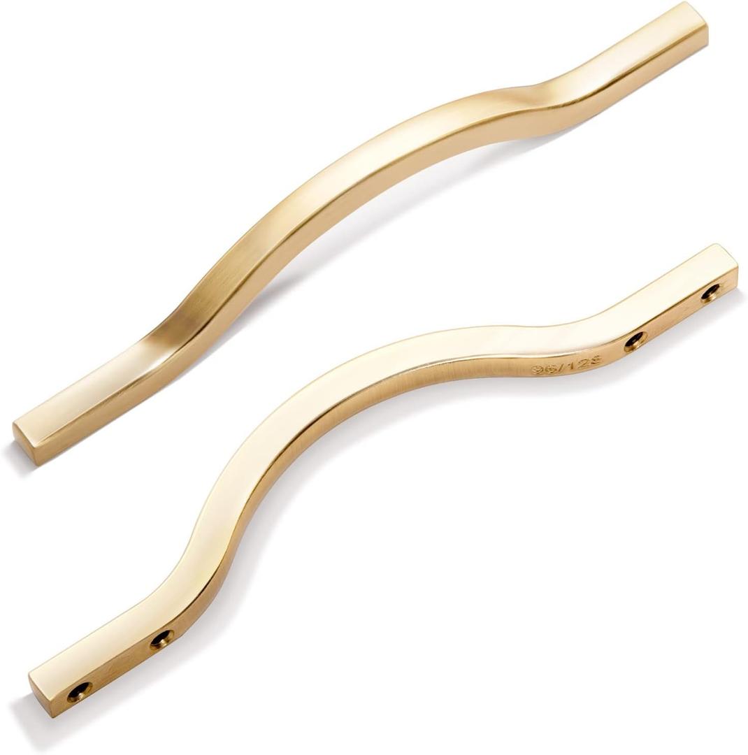 Goo-Ki Low Profile Brushed Brass Cabinet Pulls, Double Hole Centers(3.8''/5'') Zinc Alloy Handle for Drawer Cupboard Wardrobe,6 Packed