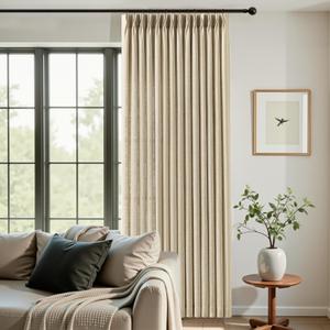 IVAPUPU 70 Inch Extra Width Pinch Pleated Curtains for Living Room, Pleated Linen Sheer Curtains Light Filtering Privacy Hooks Rings Back Tab Drapes for Sliding Door, 1 Panel, 70Wx84L, Sand Beige