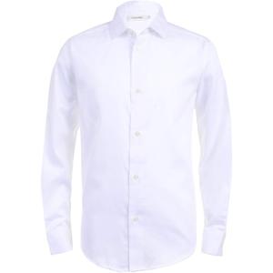 Calvin Klein Boys' Long Sleeve Buttoned Cuffs & Shirttail Hem Sateen Dress Shirt (14, White)