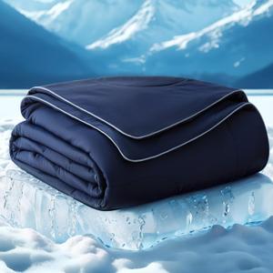 Bedsure Cooling Blankets for Hot Sleepers - Cooling Comforter, Cold Summer Blanket Twin Size for Bed, Ice Breathable and Lightweight Gift for Night Sweats, Navy Blue, 60x80 Inches