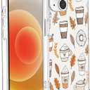 Fall Vibe Case Compatible with iPhone 14, Autumn Leaves Coffee Case for iPhone 14, Trendy TPU Phone Case Cover