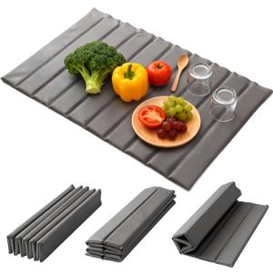 Large Stone Dish Drying Mat for Kitchen Counter, Quick-Dry Diatomaceous Earth Mat with PU Cover & Waterproof Bottom, Foldable Absorbent Drying Stone for Dishes, Cups and Bottles(25.2''  16.1'')