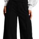 LAJIOJIO Women's 2 Piece Outfits Casual V Neck,Puff Long Sleeve Tops and Wide Leg Pants Sets with Pockets