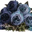 Kimura's Cabin Fake Peonies 2Bouquets Faux Silk Flower Vintage Artificial Peony Face Flowers Arrangement Bouquets for Home Table Centerpieces Wedding Party Decoration (Deep Lake Blue)