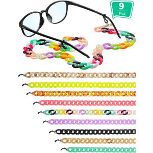 Frienda 9 Pieces Acrylic Eyeglass Chain Sunglasses Reading Strap for Women Men Eye Glasses Holder Necklace Around Neck Eyewear Retainer