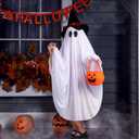 Ghost Costume for Kids, Toddler Ghost Costume with Pumpkin Bag, Halloween Spooky Costumes for Boys Girls Cosplay Dress Up (7-10 years)