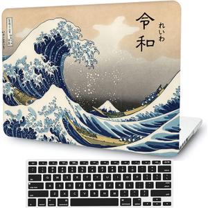 Japan Wave Hard Case Compatible with MacBook Air 13 Inch Case 2021 2020 Release A2337 M1/A2179 with Retina & Touch ID, AMCJJ Kanagawa Plastic Hard Shell Cover & Keyboard Cover & Screen Protector