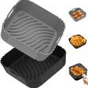 Redfly 2 Pack Silicone Air Fryer Liners, Square Reusable Non-Stick Basket Inserts for 4-5.5 QT/5-8.5 QT Air Fryers, Dishwasher Safe Parchment Paper Replacement Accessories Gray & Black