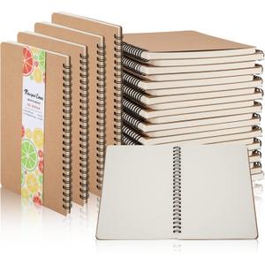 24 Pack A5 Spiral Notebook,Soft Cover,Blank Sketch,Wire-Bound Journal Notebook,120 Pages, Unlined Paper Diary Notebook for Office, Business, School Supplies