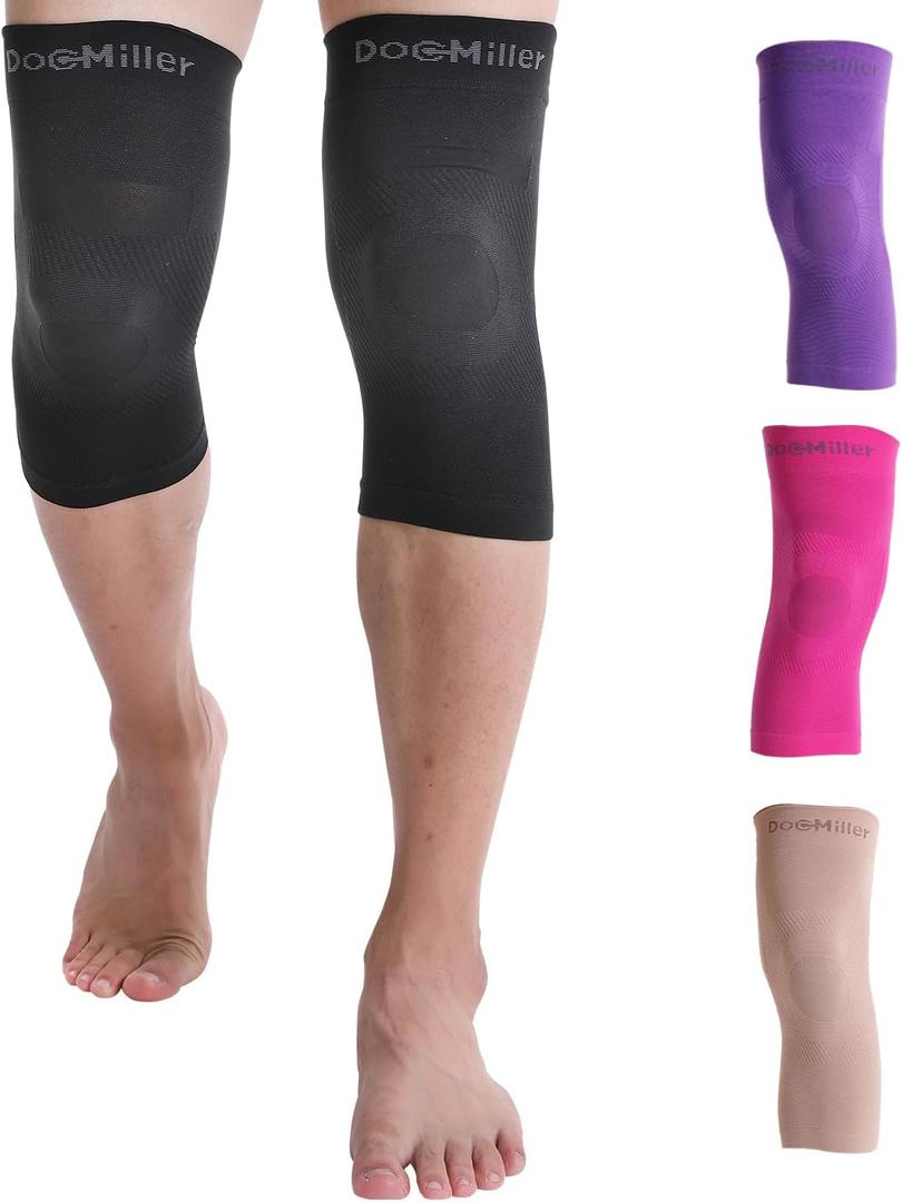 Doc Miller Knee Compression Sleeve Brace for Men & Women (Pair) Best Support for Workout Running ACL Arthritis Pain Relief (Large, Black)