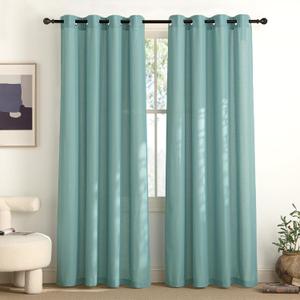 NICETOWN Greyish Blue Linen Curtains for Kitchen, Thick Flax Small Window Treatments Semi Sheer Privacy Assured with Light Through for Cafe/Bathroom, W55 x L84, 2 Panels