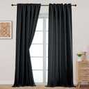 Aiyufeng Black Curtains for Bedroom 120 Inch Length 2 Panels SetLight Filtering Faux Linen Textured Fabric Long Window Curtain for Living Room Farmhouse BathroomElegant Airy Drapes52Wx120L, 2PCS