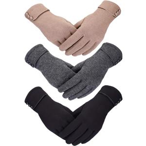 Patelai 3 Pairs Womens Gloves Winter Touchscreen Texting Phone Windproof Gloves Warm Fleece Lined Cold Weather (Black, Gray, Khaki)