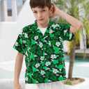 APTRO Boy's Hawaiian Shirt Tropical Beach Casual Summer Shirt with Pocket Short Sleeve 4-15 Years (10-11 Years, #Kf01 Dark Green Floral)