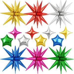 14pcs Colorful Star Balloons, 22/10 Inch Assorted Colors Rainbow Star Foil Balloon, for Kids Boy Girl Birthday Graduation Anniversary Wedding Disco Baby Shower Party Decorations