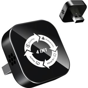 4 in 1 Screen Mirroring Wireless CarPlay Adapte, 2026 Upgraded Wired to Wireless for Apple CarPlay & Android Auto & AirPlay & MirrorLink, Mini USB Car Play Adapter with Type-C Extension, Plug and Play