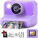 Kids Camera Instant Print, Christmas Birthday Gifts for Girls and Boys, 1080P HD Video Digital Kids Camera with 32G Card, Toddler Camera for 3-12 Years Old, Purple