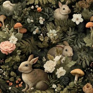 Woodland Rabbit Peel and Stick Wallpaper, Forest Animal Wallpaper