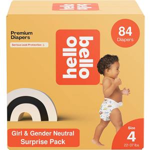Hello Bello Premium Diapers, Size 4 (22-37 lbs) Surprise Pack for Girls - 84 Count, Hypoallergenic with Soft, Cloth-Like Feel - Assorted Girl & Gender Neutral Patterns