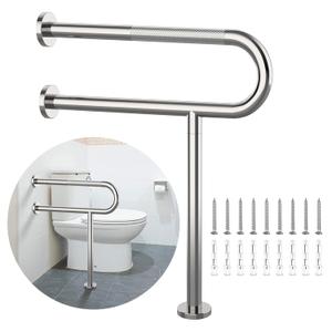 Toilet Support Rail 23.4X 28 Inch, Munzong Anti-Slip Gold Handicap Grab Bar for Bathroom, Stainless Steel Knurled Safety handrails with Leg for Elderly Disabled Pregnant-1.25Tube (24 Inch)