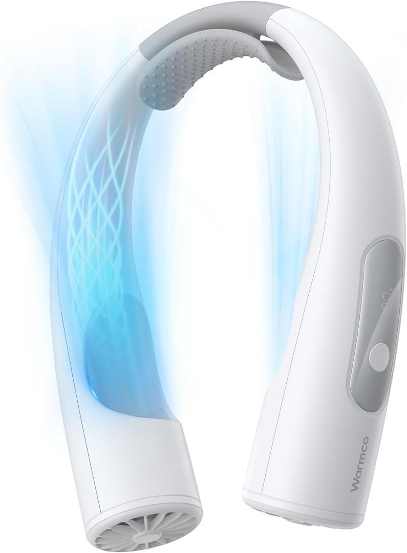 Warmco 10000mAh Portable Neck Fan - Rechargeable, 4-Speed, 360 All - Around Cooling, 24H Long - Lasting Runtime, Hands - Free Wearable Fan for Hot Weather, Travel,Office & Camping (Men & Women) (White)