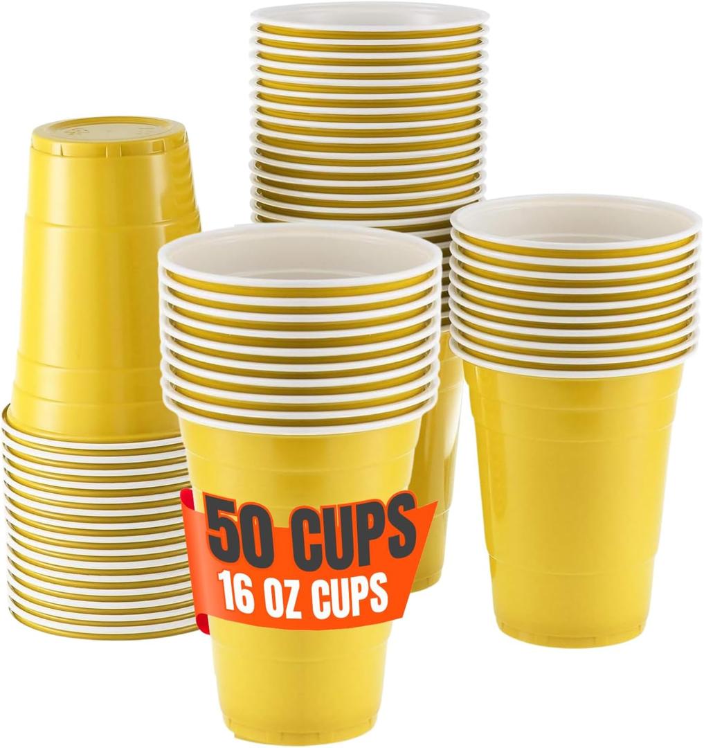 Yellow Cups 16 oz, Yellow Cups, Yellow Plastic Cups, Party Cups, Disposable Cups, 50 Pack