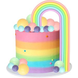 Gyufise 26Pcs Rainbow Cake Toppers DIY Baking Colorful Balls Cake Decorations for Wedding Anniversary Baby Shower Birthday Party Supplies Multicolor