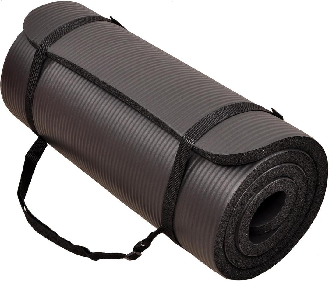 1 Inch Yoga Mat Thick Exercise Workout Mat with Extra Carry Strap Non-slip Fitness Mat Gym Pilates Mat for Stretching & Floor Home Workout Outdoor Training (Black)