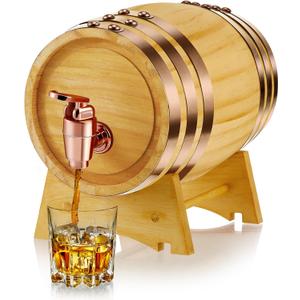 Geetery 1 Pack 2 Liter Wood Barrel with Stand Wooden Whiskey Barrel Vintage Beer Tequila Rum Whiskey Dispenser Wine Making Barrels for Home Table Display Decoration Entertaining (2 Liters)