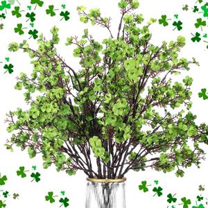 XunYee 24 Pcs St. Patrick's Day Decorations Irish Lucky Clover Shamrock Babys Breath Flowers 19.6" Green Artificial Gypsophila Bouquet Fake Silk Plants Flowers Bouquets for Spring Home Decor
