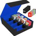 AOBOPLE Trading Card Storage Box,3200+ Card Box Storage with 24 Dividers and 4 Foam Supporters PU Leather Magnetic Cards Deck Case for MTG,TCG, Magic and Sport Cards,Great Gift for Card Collectors (3200+Black Blue)