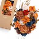 Ling's moment Fake Flowers Box, Faux Artificial Greenery Stems Foam Roses Gardenia Peony Silk Eucalyptus Pampas Fabic Flower for Centerpieces Bouquet Wedding Vase, Orange & Navy, Deluxe Combo