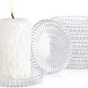 Glass Candle Holders, GOH DODD Set of 8 Crystal Pillar Plates Modern Coasters for Drinks, Centerpiece, Home Decor, Kitchen, Living Room, Patio, Wedding, Halloween, Christmas, Party, Clear