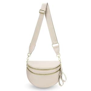 Duyijiff Bum Bags for Women - Nylon Crossbody Bags Cross Body Fanny Packs Trendy Bumbags Large Capacity Belt Purse (A02 Beige)