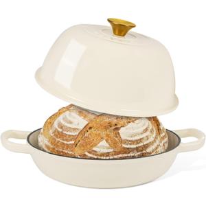 Enamelled Cast Iron Dutch Oven For Bread Baking  Dutch Oven Pot For Sourdough Bread Baking  Cast Iron Bread Pot  Dark Blue, 6 Quarts, 26cm  by Nuovva (Cream)