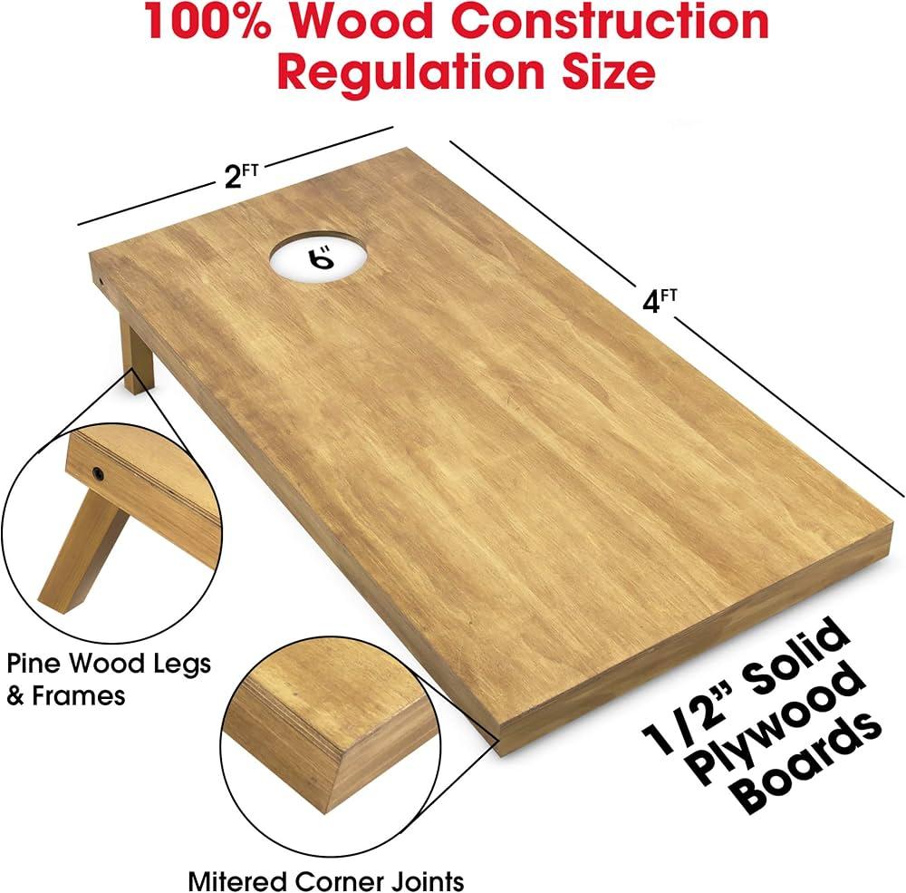 GoSports 4 ft x 2 ft Regulation Size Wooden Cornhole Boards Set with Light Brown Finish - Includes Carrying Case (Choose Your Colors)