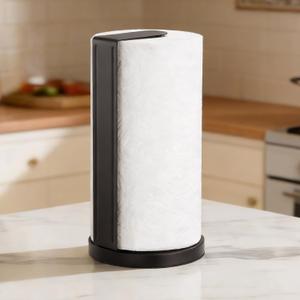 ZUNTO Paper Towel Holder for Countertop, Freestanding Kitchen Paper Towel Organizer, One-Hand Tear Paper Towel Rack, Heavy Duty and Non-Slip, Matte Black