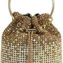 DJBM Ladies Full Diamonds Bucket Handbag Rhinestone Evening Bag Bling Clutch Purse for Women Party Prom Cocktail Wedding