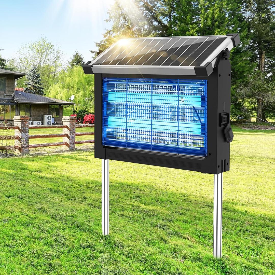 Solar Bug Zapper Outdoor Waterproof, 4500V High Power Cordless Mosquito Zapper with Smart Light Sensor, Dual Solar & USB Rechargeable Insect Killer for Patio, Garden, Backyard, Indoor & Outdoor Use