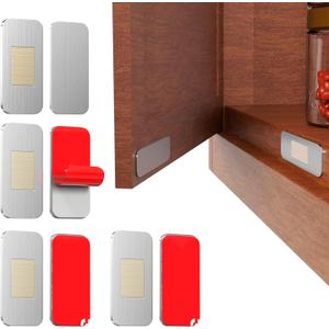PHIXBEAR No Drill Magnetic Cabinet Door Catch with Adhesive – Stainless Steel, Strong Hold Child Safety Lock for Kitchen Cabinets, Bathroom, RV – No Screws Needed 1.57” x 0.79” 4 Pack