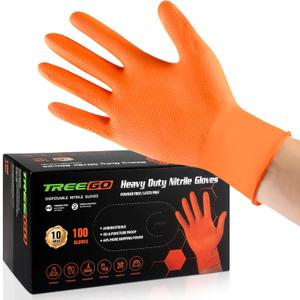 TREEGO 10 Mil Black Nitrile Gloves Heavy Duty  Raised Diamond Texture Grip, Latex Free Disposable Mechanic Work Gloves, Large, 100 Count
