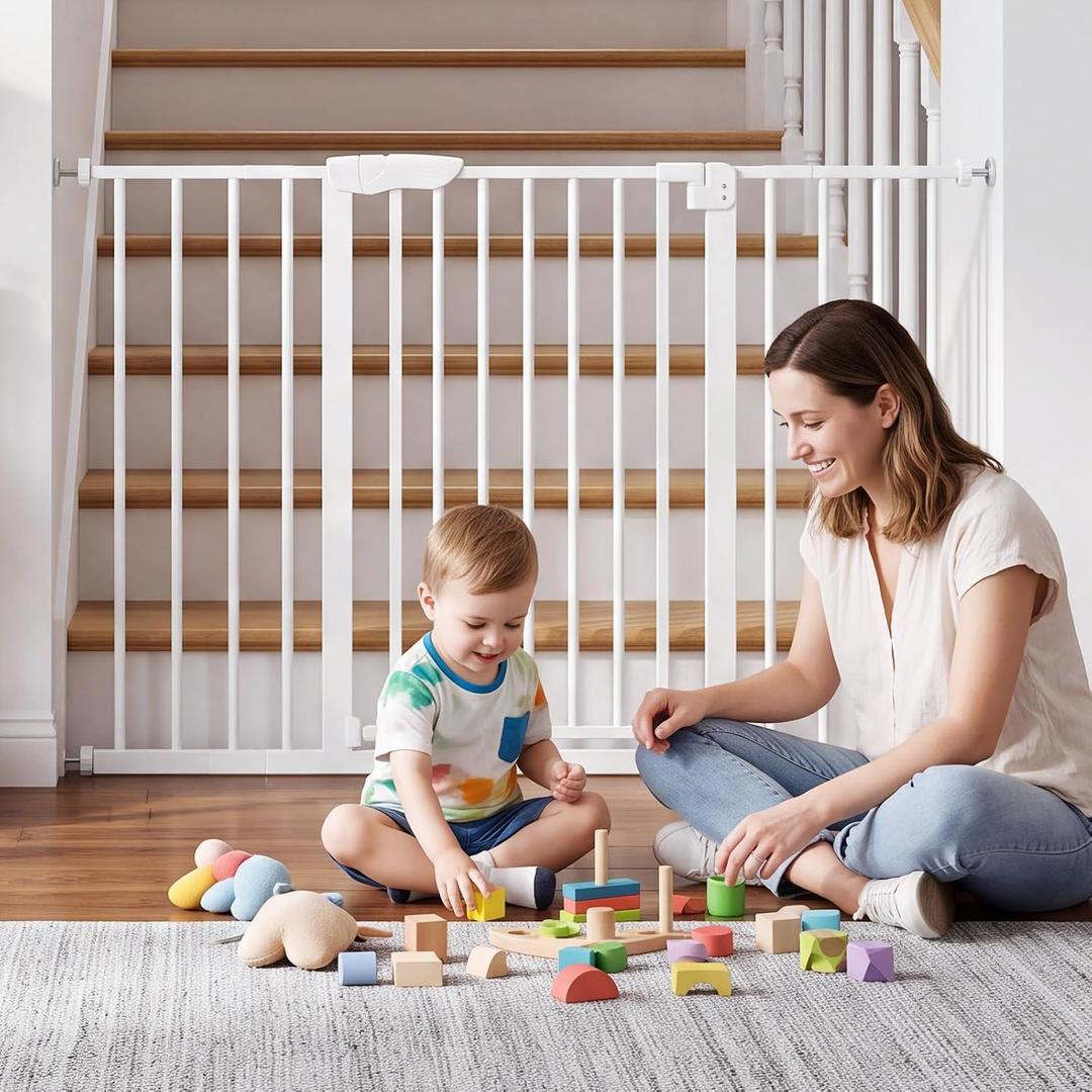 DUMOS 30"-49" Baby Gate for Stairs & Doorways, Auto Close, No Drill, White