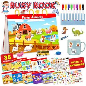 Montessori Preschool Busy Book for Toddlers - Activity Books for Kids Ages 3-5 - Preschool Learning Activities - Workbook Activity Binder - Autism Sensory Toys - Gifts for 3 4 5 6 Year Old Boys Girls 2 Pack