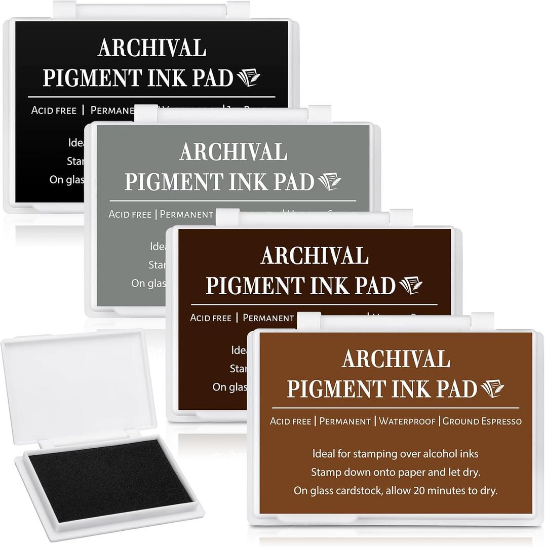 MotiMind 4 Pcs 4 Colors Archival Pigment Waterproof Ink Pad for Stamps 3.7 x 2.5 Inch Permanent Waterproof Ink Pad for Card Making, Stamping, Scrapbooking Gift