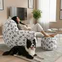 DAICO Bean Bag Chairs for Adults Comfy Bean Bag Chair with Ottoman Plush BeanBag Sofa with Armrests Accent Chair Lazy Single Sofas with Foam for Bedroom Living Room Reading Gaming- Letter Pattern, Bean bag chair with footstool